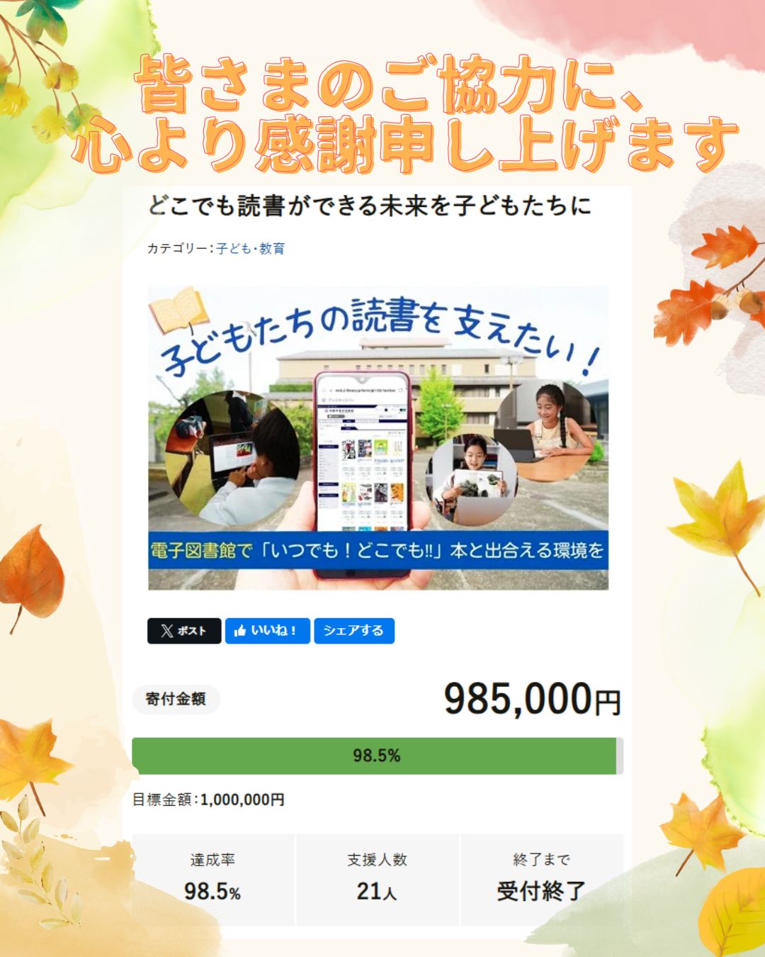 クラウドファンディングご協力ありがとうございました